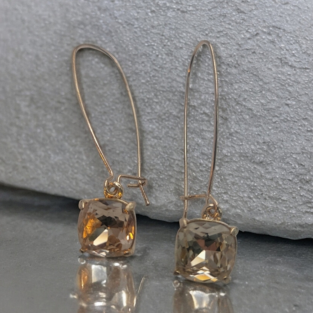 Designer Chunky Swarovski yellow Crystal Cut Stone  Gold-Tone Dangle Earrings